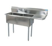 BK Resources BKS-2-24-14-24R 2 Compartment Sink w/24" Right Drainboard - Galvanized Legs | 74.5" Length