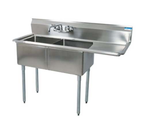 BK Resources BKS-2-24-14-24R 2 Compartment Sink w/24" Right Drainboard - Galvanized Legs | 74.5" Length