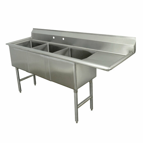 Advance Tabco FC-3-1818-18R-X 75" x 24" 3 Compartment Fabricated Sink w/ Right Drainboard