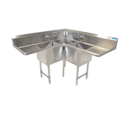BK Resources BKCS-3-24-14-24T 3 Compartment Corner Sink w/24" Left and Right Drainboards - Galvanized Legs | 75" Length
