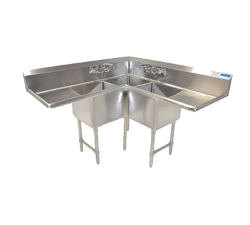 BK Resources BKCS-3-24-14-24T 3 Compartment Corner Sink w/24" Left and Right Drainboards - Galvanized Legs | 75" Length