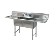 BK Resources BKS-2-24-14-24T 2 Compartment Sink w/24" Left and Right Drainboards - Galvanized Legs | 96" Length