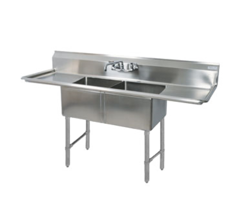 BK Resources BKS-2-24-14-24T 2 Compartment Sink w/24" Left and Right Drainboards - Galvanized Legs | 96" Length