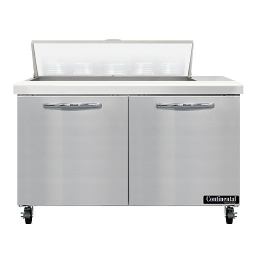 Continental SW48N10 48" 2-Door Refrigerated Sandwich Prep Table | (10) 1/6 Pan