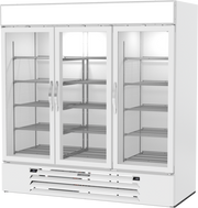 Beverage Air MMRF72-1-C-WW White 3 Glass Door Dual Temp Refrigerator Freezer Merchandiser | 64.47 Cu. Ft.