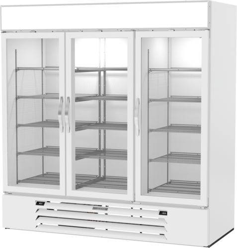 Beverage Air MMRF72-1-C-WW White 3 Glass Door Dual Temp Refrigerator Freezer Merchandiser | 64.47 Cu. Ft.
