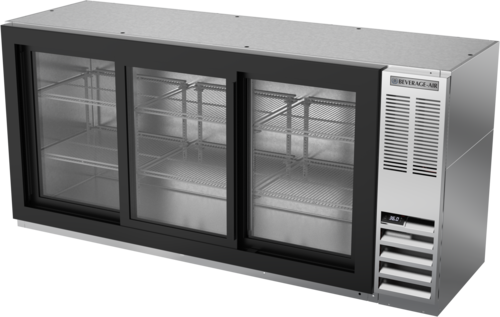 Beverage Air BB72HC-1-F-GS-S 72" 3 Glass Door Stainless Steel Food Rated Back Bar Cooler | 19.92 Cu. Ft.