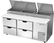 Beverage Air DPD72HC-4 72" 4 Drawer Refrigerated Pizza Prep Table | 22.8 Cu. Ft.