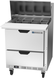 Beverage Air SPED27HC-12M 27" 2 Drawer Mega Top Refrigerated Sandwich Prep Table | (9) 1/6 Pan & (3) 1/9 Pan