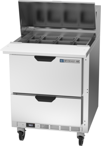 Beverage Air SPED27HC-12M 27" 2 Drawer Mega Top Refrigerated Sandwich Prep Table | (9) 1/6 Pan & (3) 1/9 Pan