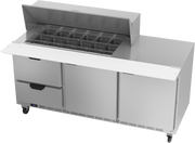 Beverage Air SPED72HC-18M-2 72" 2 Drawer 2 Door Mega Top Refrigerated Sandwich Prep Table | (18) 1/6 Pan