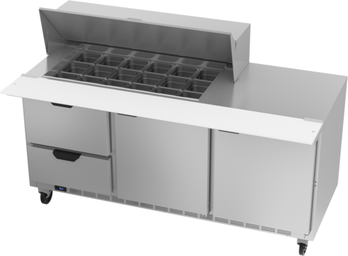 Beverage Air SPED72HC-18M-2 72" 2 Drawer 2 Door Mega Top Refrigerated Sandwich Prep Table | (18) 1/6 Pan