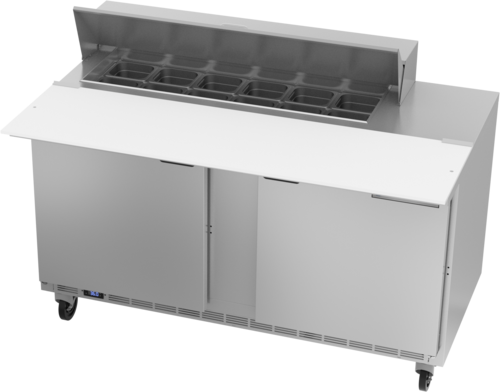 Beverage Air SPE60HC-12C 60" 2 Door Rear Mount Refrigerated Sandwich Prep Table | (12) 1/6 Pan