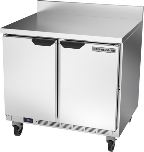Beverage Air WTR36AHC-FIP 36" 2 Door Worktop Refrigerator with Foamed-In Backsplash | 8.5 Cu. Ft