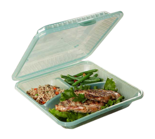 G.E.T. EC-12-1-ET Eco-Takeouts 9 x 9" Reusable 3-Compartment Plastic Take Out Containers | Case of 12