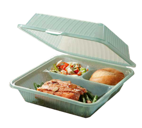 G.E.T. EC-09-1-ET Eco-Takeouts 9 x 9" Reusable 3-Compartment Plastic Take Out Containers | Case of 12