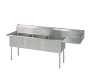 BK Resources BKS-3-1620-12-18RS 3 Compartment Sink w/18" Right Drainboard - Stainless Steel Legs | 68.5" Length