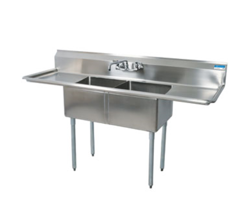 BK Resources BKS-2-20-12-18T 2 Compartment Sink w/18" Left and Right Drainboards - Galvanized Legs | 76" Length