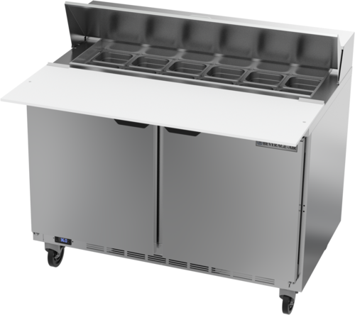 Beverage Air SPE48HC-12C 48" 2 Door Rear Mount Refrigerated Sandwich Prep Table | (12) 1/6 Pan