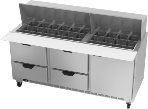 Beverage Air SPED72HC-30M-4 72" 4 Drawer 1 Door Mega Top Refrigerated Sandwich Prep Table | (30) 1/6 Pan