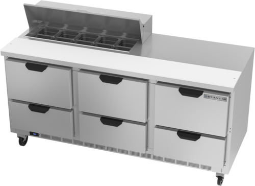 Beverage Air SPED72HC-10-6 72" 6 Drawer Refrigerated Sandwich Prep Table | (10) 1/6 Pan