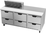 Beverage Air SPED72HC-08-6 72" 6 Drawer Refrigerated Sandwich Prep Table | (8) 1/6 Pan