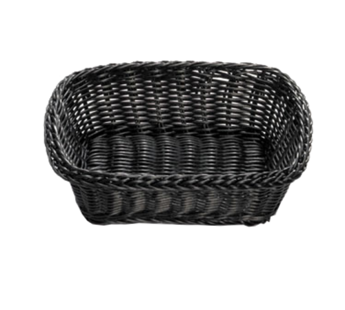 Tablecraft M2485 Ridal Black Rectangular Rattan Basket | 11 1/2" x 8 1/2" x 3 1/2"