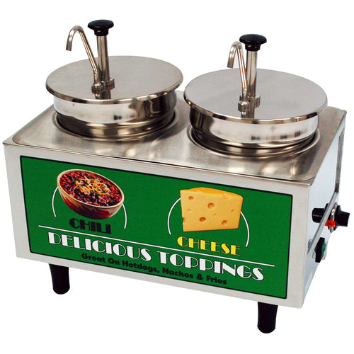 Winco 51074A Dual Well Chili & Cheese Warmer | (2) 7 Qt. Pumps