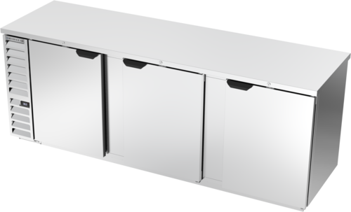 Beverage Air BB94HC-1-F-S 95" 3 Solid Door Stainless Food Rated Back Bar Cooler | 37.82 Cu. Ft.