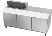 Beverage Air SPE72HC-08C 72" 3 Door Rear Mount Refrigerated Sandwich Prep Table | (8) 1/6 Pan