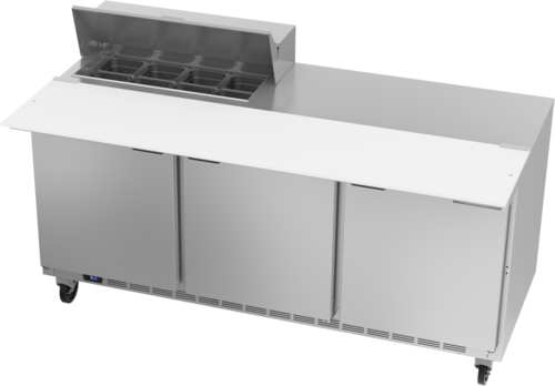 Beverage Air SPE72HC-08C 72" 3 Door Rear Mount Refrigerated Sandwich Prep Table | (8) 1/6 Pan