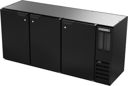 Beverage Air BB72HC-1-B 72" 3 Solid Door Black Back Bar Cooler | 19.92 Cu. Ft.