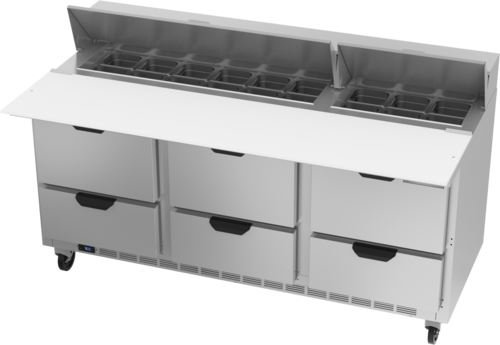 Beverage Air SPED72HC-18C-6 72" 6 Drawer Refrigerated Sandwich Prep Table | (18) 1/6 Pan