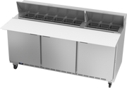 Beverage Air SPE72HC-18C 72" 3 Door Rear Mount Refrigerated Sandwich Prep Table | (18) 1/6 Pan