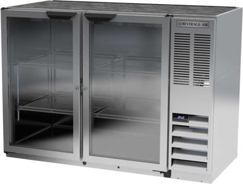 Beverage Air BB48HC-1-G-S 48" 2 Glass Door Stainless Back Bar Cooler | 12.4 Cu. Ft.