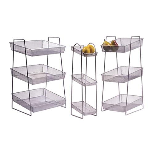 G.E.T. WB-3TIER Pop 10 x 13" Rectangle 3-Tier Silver Mesh Display Basket