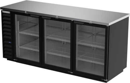 Beverage Air BB78HC-1-G-B 79" 3 Glass Door Black Back Bar Cooler | 33.59 Cu. Ft.