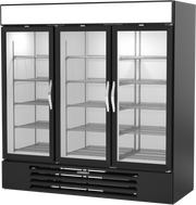 Beverage Air MMRF72-1-B-BW Black 3 Glass Door Dual Temp Refrigerator Freezer Merchandiser | 64.47 Cu. Ft.