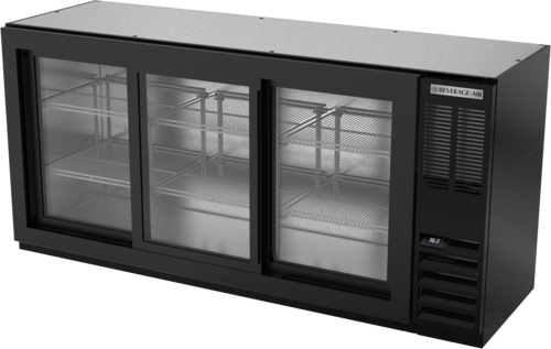 Beverage Air BB72HC-1-GS-B 72" 3 Glass Door Black Back Bar Cooler | 19.92 Cu. Ft.