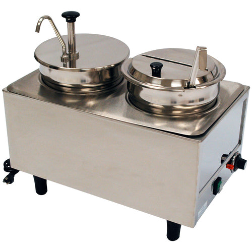 Winco 51073P Dual Well Warmer with Pump and Ladle | (2) 7 Qt. Wells