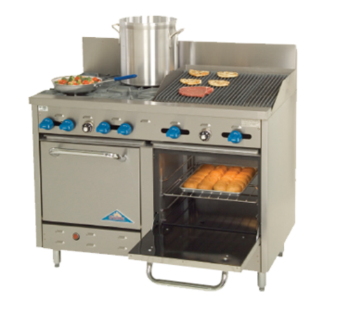 Comstock-Castle F3218-2RB 48" Gas 2-Burner, Griddle & Charbroiler Range w/ (2) Space Saver Ovens | 186,000 BTU