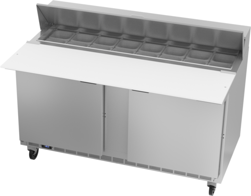 Beverage Air SPE60HC-16C 60" 2 Door Rear Mount Refrigerated Sandwich Prep Table | (16) 1/6 Pan