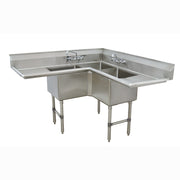 Advance Tabco FC-K6-18D-X 24" x 57" 3-Compartment Fabricated Corner Sink w/ 18" Right & Left Drainboards