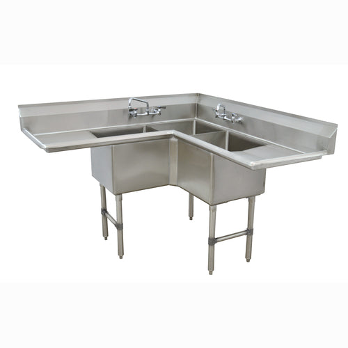 Advance Tabco FC-K6-18D-X 24" x 57" 3-Compartment Fabricated Corner Sink w/ 18" Right & Left Drainboards