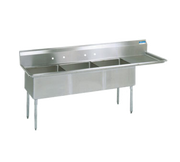 BK Resources BKS-3-24-14-24R 3 Compartment Sink w/24" Right Drainboard - Galvanized Legs | 98.5" Length