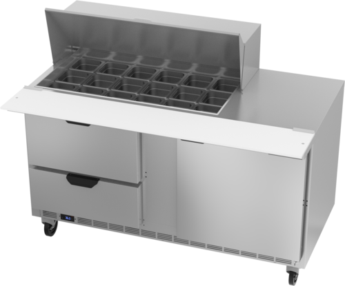 Beverage Air SPED60HC-18M-4 60" 2 Drawer 1 Door Mega Top Refrigerated Sandwich Prep Table | (18) 1/6 Pan