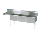 BK Resources BKS-3-24-14-24LS 3 Compartment Sink w/24" Left Drainboard - Stainless Steel Legs | 98.5" Length