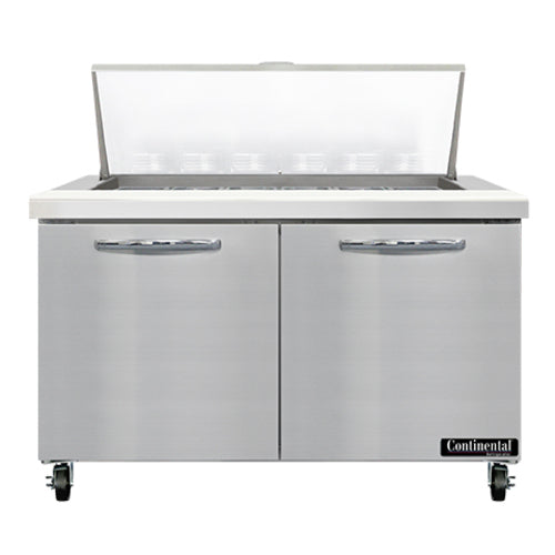 Continental SW48N18M 48" 2-Door Mega Top Refrigerated Sandwich Prep Table | (18) 1/6 Pan