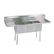 BK Resources BKS-3-1824-14-18TS 3 Compartment Sink w/18" Left and Right Drainboards - Stainless Steel Legs | 90" Length