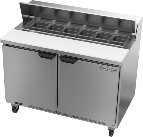 Beverage Air SPE48HC-12 48" 2 Door Rear Mount Refrigerated Sandwich Prep Table | (12) 1/6 Pan